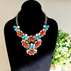 Lee Angel Turq Burgundy Cabochon Mix Media Statement Necklace NWT 120